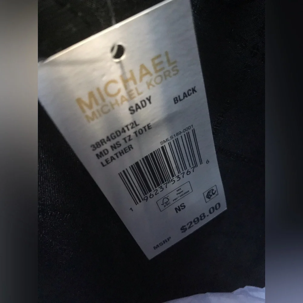 Michael Kors Black Leather Tote with Gold Logo Charm